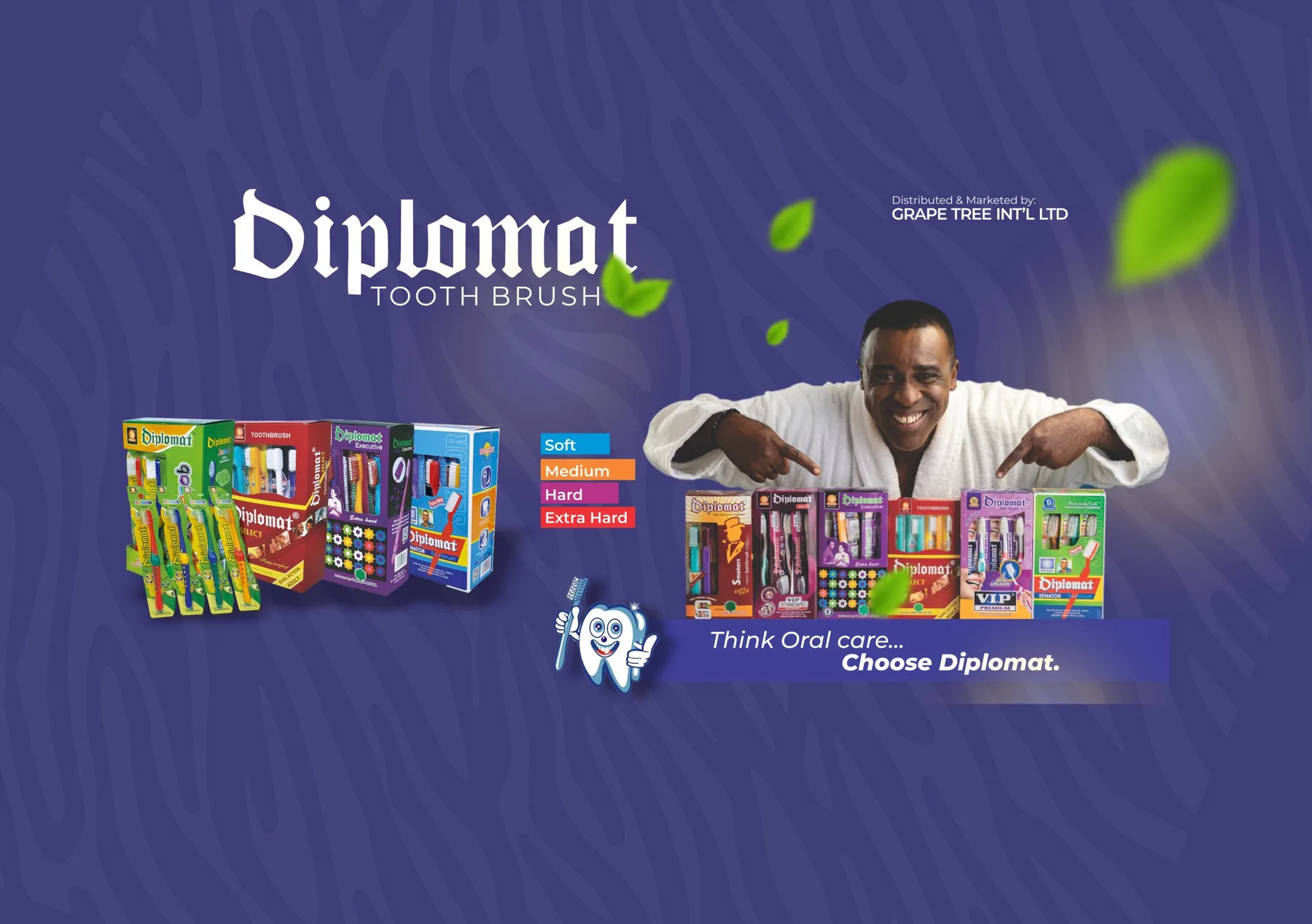 Diplomat toothbrush range in soft, medium, hard and extra hard